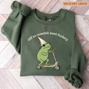 Auntie Frog Sweatshirt Off To Commit Aunt Foolery Crewneck Funny Frog Scooter Gift For Aunt Funny Auntie Pregnancy Announcement Sweatshirt