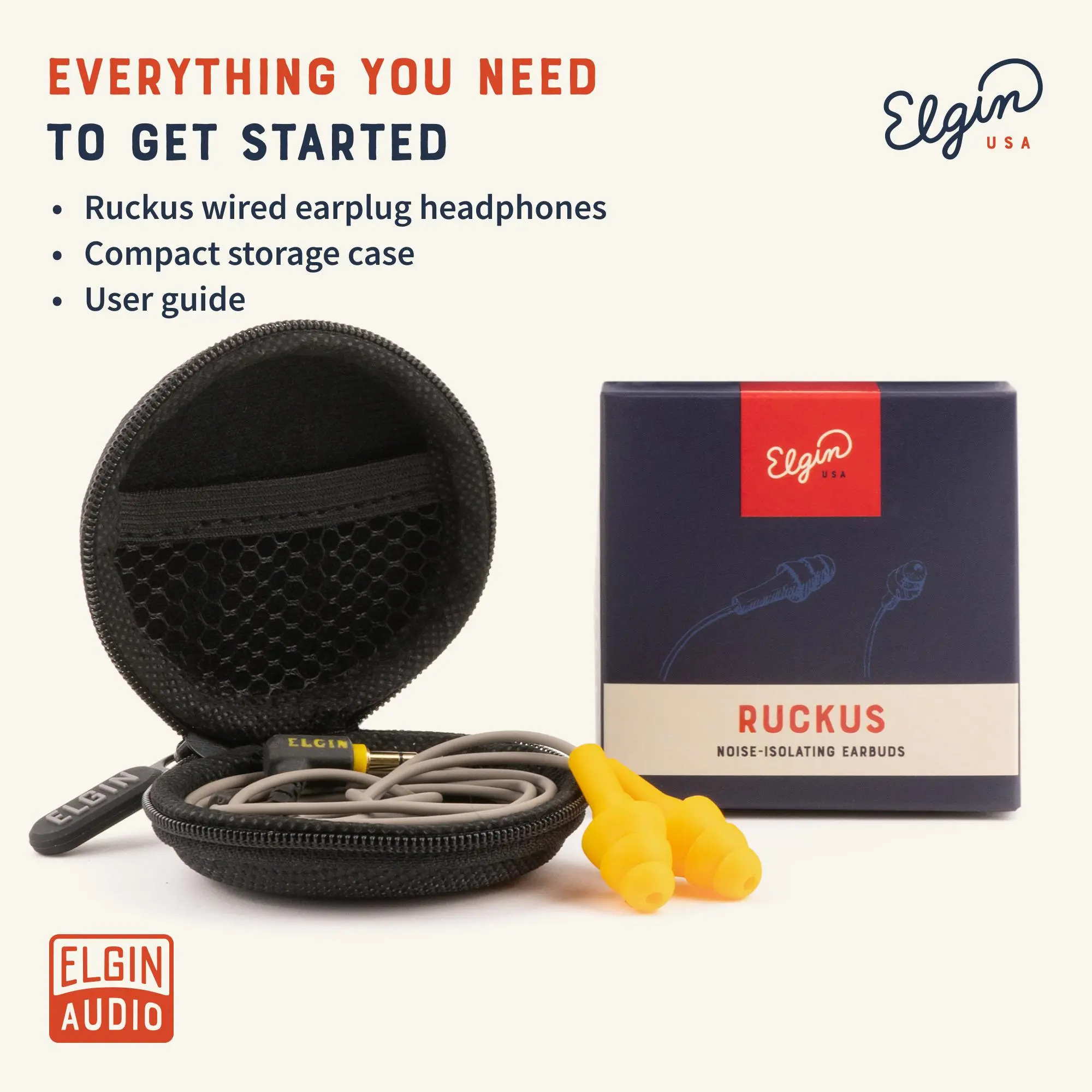 Elgin Ruckus+ Silicone Reusable Earplug Earbuds with Mic, 25 dB Noise Reduction Ear Protection Wired Headphones, OSHA-Compliant Work Construction Safety Gear, Sweatproof Audio Accessories