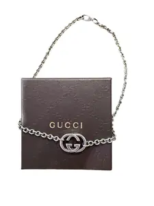 Pre-owned Gucci Interlocking GG Silver Necklace with Box Perfect for Daily Use