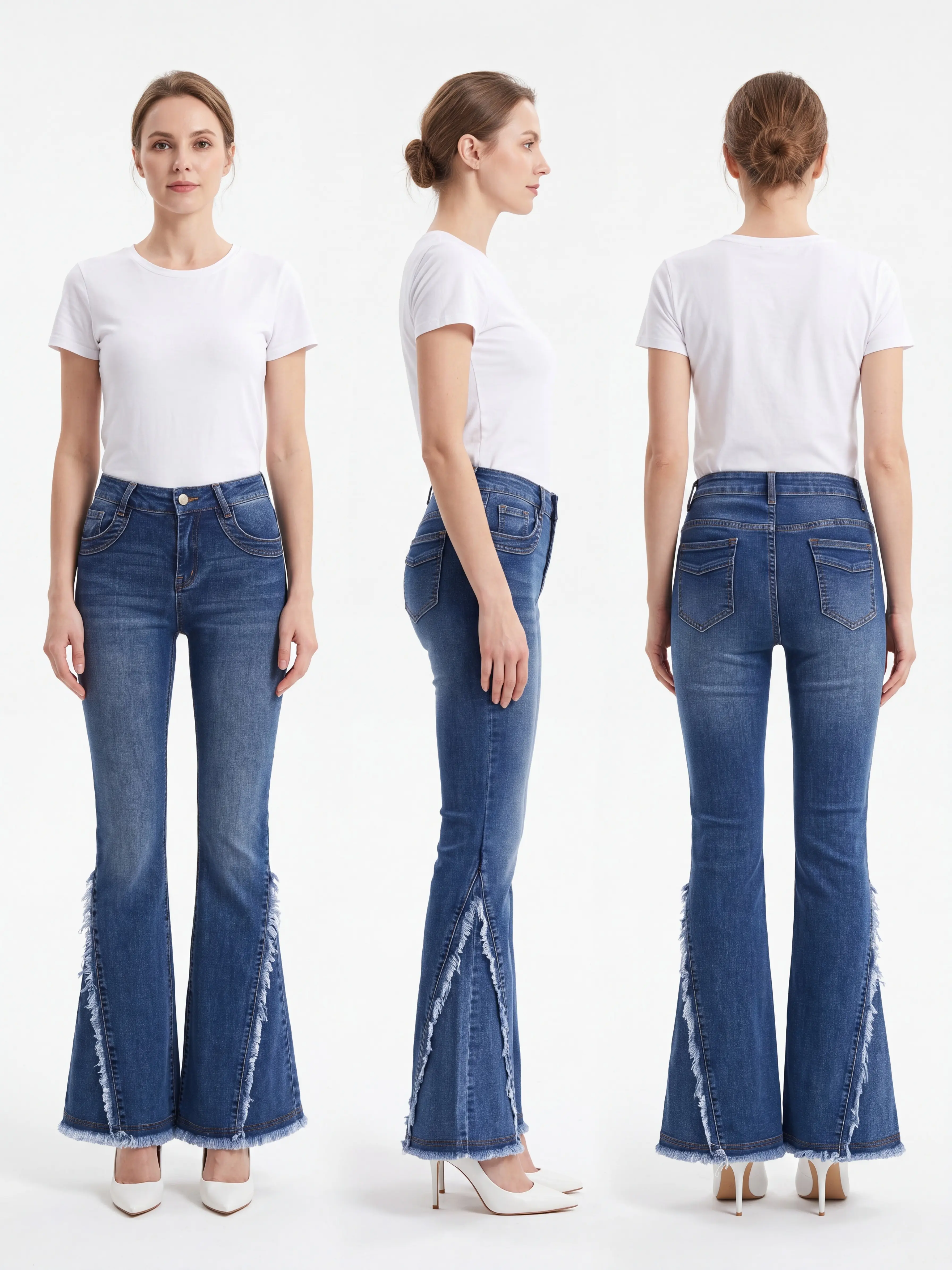 Womens High Waisted Jeans Stretchy Flared Straight Leg Loose Trendy Raw Hem Denim Pants Chunky Womenswear sohochic
