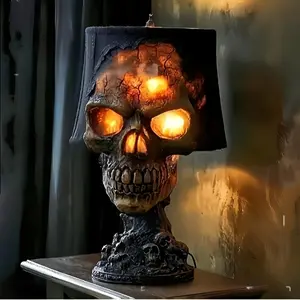 Halloween Desktop Skeleton Figurine, Resin Craft Creative Skull Head, USB Powered Suitable for Halloween Decoration & Theme Events, Home Decor Ornaments, Home Decor Accessory