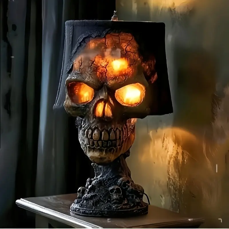 Halloween Desktop Skeleton Figurine, Resin Craft Creative Skull Head, USB Powered Suitable for Halloween Decoration & Theme Events, Home Decor Ornaments, Home Decor Accessory, Skull Design, Decoration Figure, Figurines Decor