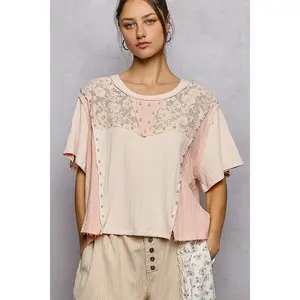 Evelyn Peach Pink top with Pearls