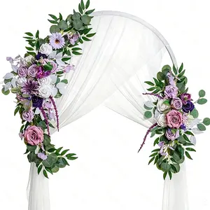 Realistic Flower Wedding Arch Decoration Set, Rose Curtain Floral Arrangement, European Style Wedding Background Setup