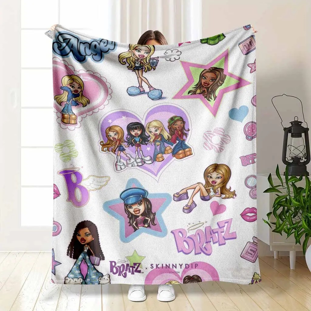Bratz Girls Style Flannel Blanket Adorable Cartoon Print Soft Cozy Warm Throw Perfect for Sofa Couch Bed Decoration Ideal Gift for Teens Movie Nights Sleepovers Home Decor