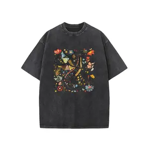 Water-Washed, Discover The Secret Print T-Shirts in The Forest, High-Quality Wax-Dyed Vintage Fashion Brand T-Shirts, Women'S T-Shirts, Trendy Everyday Wear, Holiday Gifts, Perfect Presents