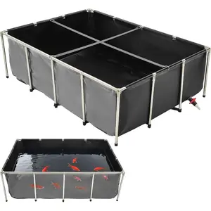 VEVOR Canvas Fish Pond, 270 Gal Above Ground Fish Pond, PVC Koi Tank with Clear Viewing Panel, Rectangular Goldfish Tank with Stainless Steel Frame Drain Valve, for Breeding Koi, Irrigation(Black)VEVOR Super Brand Day