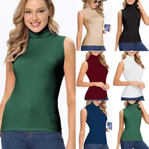Stylish Women Sleeveless Sleeve Mock Turtleneck Tank Tops Fit Stretchy Layer Tee Shirts Summer Basic Sleeveless Summer Spring Tank Top Plus Size S-3XL
