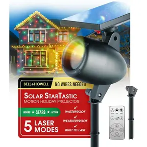 Solar Wireless Christmas Lights Show Projector, LED Solar Outdoor Christmas Decorations Without Wires for Easy Installation, Auto-On, Remote Control, Waterproof, 5 Modes, for House, Party