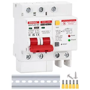 Ground Fault Circuit Breaker with Voltage Surge Arrester Protection, 32Amp, 2 Poles, AC 120V-240V, DIN Rail Mount Residual Current Circuit Breaker