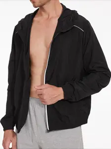 1PC Men's 100% Polyester Windproof Quick-Dry Full Zip Hooded Coat Lightweight Comfortable Convenient Storage Pockets Outdoor Sports Fitness Outerwear