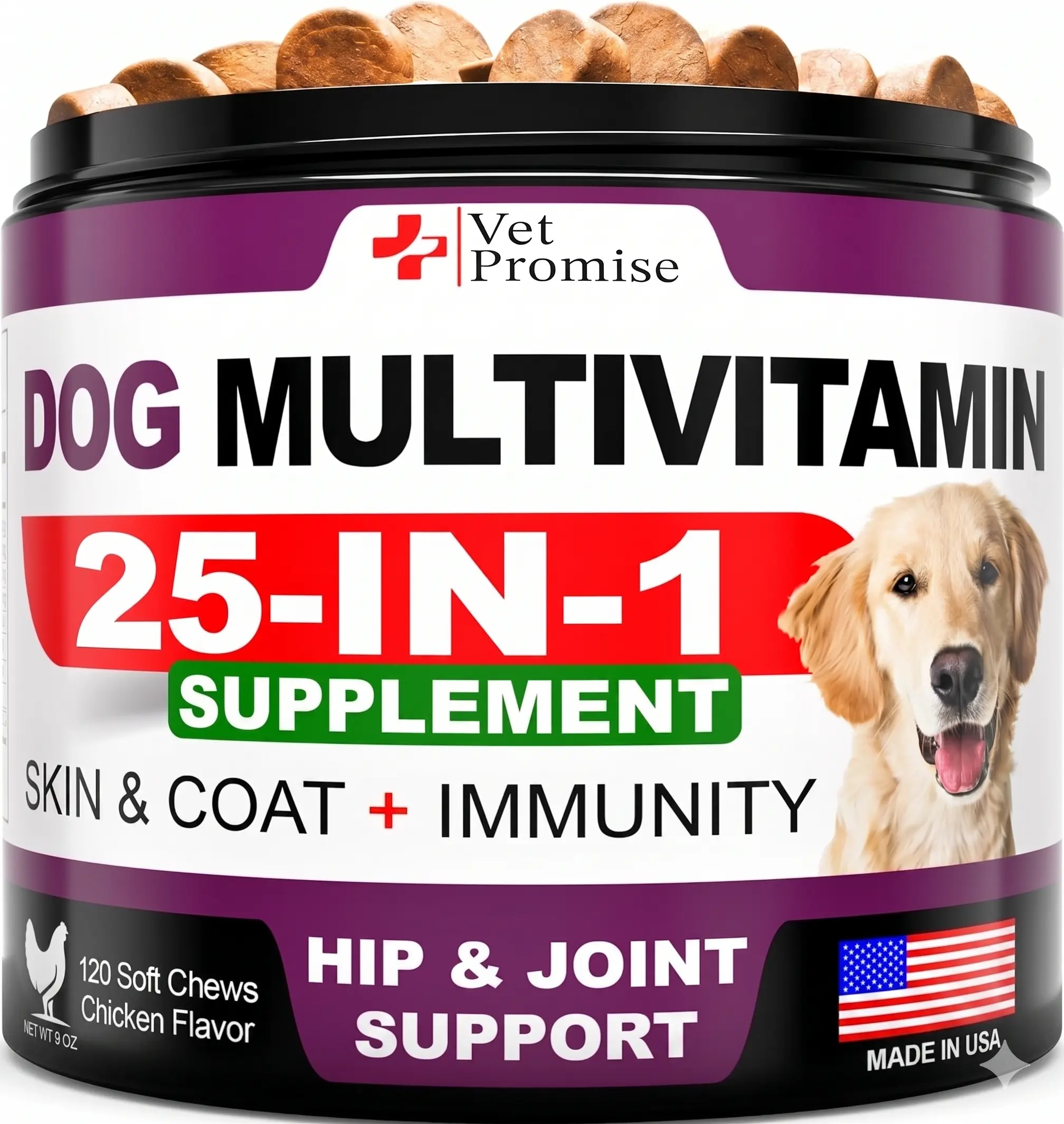 Dog Multivitamin Chewable with Glucosamine Dog Vitamins and Supplements Senior and Puppy Multivitamin for Dogs Pet Joint Support Health Immunity Mobility Energy Gut Skin 120 Chews Daily Pet Vitality Wellness Formula