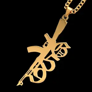 $uicideboy$ G59 Rifle Necklace 1.5" Gold Plated Mirror Polished Stainless Steel GREY59 Pendant Hypoallergenic Rust Resistant with Choice of Chain Suicideboys Free Gift Included