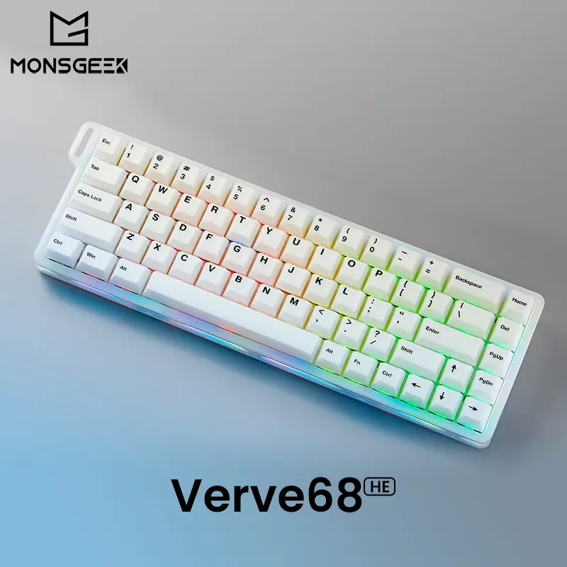 Hollow-case Magnetic Switch Keyboard, MonsGeek Verve68 HE Rapid Trigger Gaming Keyboard 8K Wired 65% White Keyboard with Akko Flash Magnetic Switch