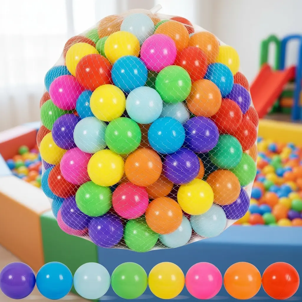 Kids' Non-PVC Plastic Play Balls - 100-Count, 2.2in, 8 Bright Colors, Phthalate/Lead/BPA-Free, Safe Durable for Playtime, Classic Novelty Stress Relief Ball Pits