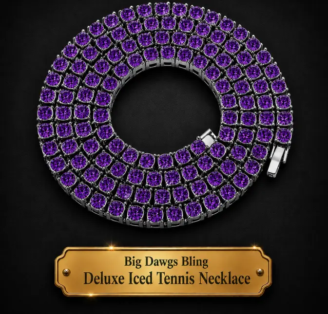 Silver Iced CZ Row Tennis Baseball Chain Necklace Purple