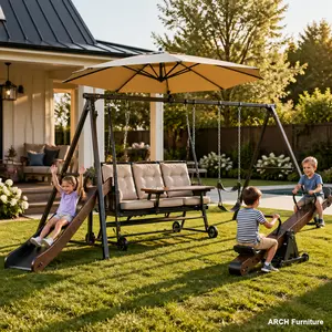 ARCH 4 in 1 Swing Set With Seesaw, Belt Swing, Slide, Glider for Backyard,summervibes