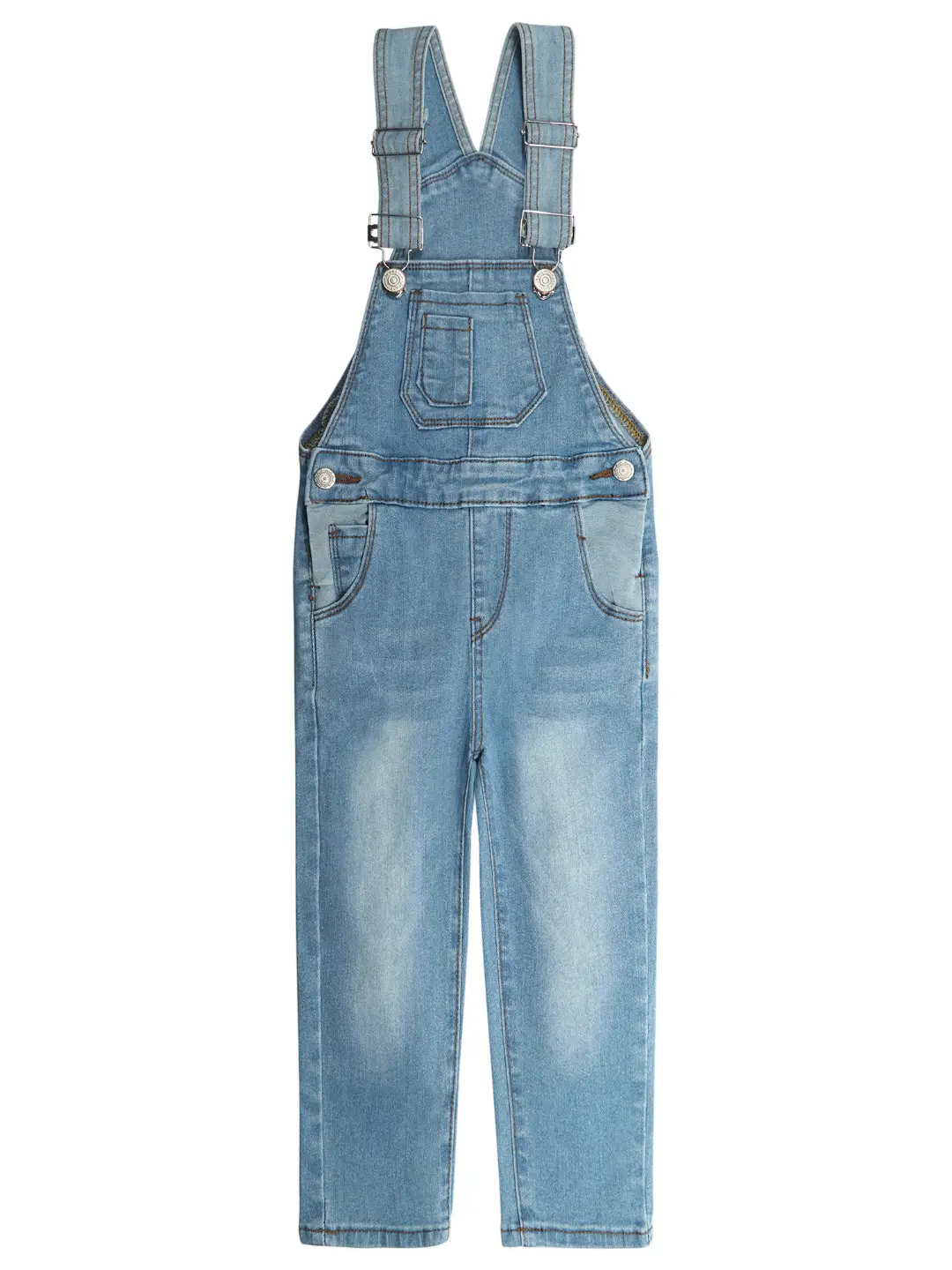 Kidscool Space Baby Toddler Denim Overalls Washed Jean Jumpsuit 2 Buttons Adjustable Strap Bib Pocket Casual Daily Outfits for Kids 6M-5Y