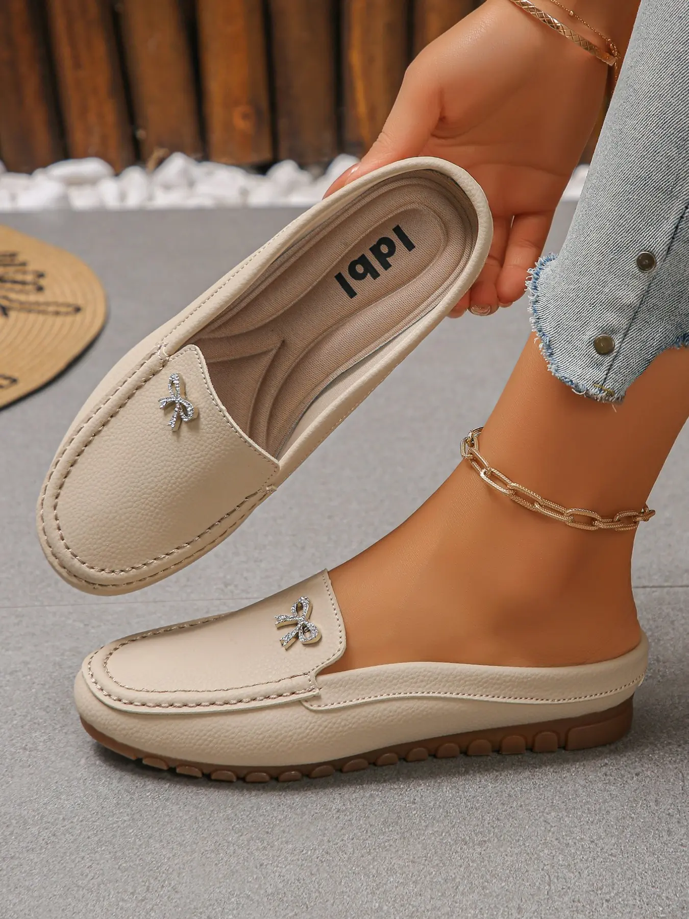 2026 Spring Women's Ballet Flat Mules, Comfortable Breathable PU Leather Slip-On Shoes, Casual Everyday Wear, Sizes 35-43