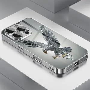 Luxury Crystal Eagle Pattern Glass Electroplated Phone Case with Lens Protection for iPhone 16/16Pro/16ProMax/16Plus/15/15Plus/15Pro/15Promax, 14/14Plus/14Pro/14Promax, 13/13Pro/13Promax, 12/12Pro/12Promax, 11/11Pro/11ProMax, Beautiful and Gorgeous
