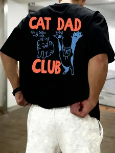 Cat Dad Fitted T-shirt, comfortable color cat dad club T-shirt, funny cat Graphic design on the back, cat lover, new cat dad T-shirt, parent, Menswear