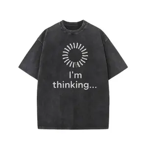 Retro Style Washed Cotton T-shirt Featuring I’m Thinking Phrase Short Sleeve Round Neck Summer Casual Top