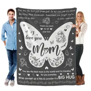 I Love You Mom Butterfly Message Flannel Blanket Soft Cozy Gift Throw with Heartfelt Tribute & Butterfly Design Perfect for Gifting to Moms Snuggling Warmly or Wrapping in a Loving Big Hug Reminder of Her Special Place, Soft Flannel
