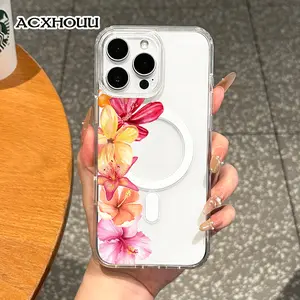 Magnetic Coquette Case for iPhone 17 16 E Pro Max 15 Plus 14 13 12 11 XS XR, Pastel Hibiscus Edge Design | Shockproof, Girly, Stylish, Silicone, and Trendy Protection