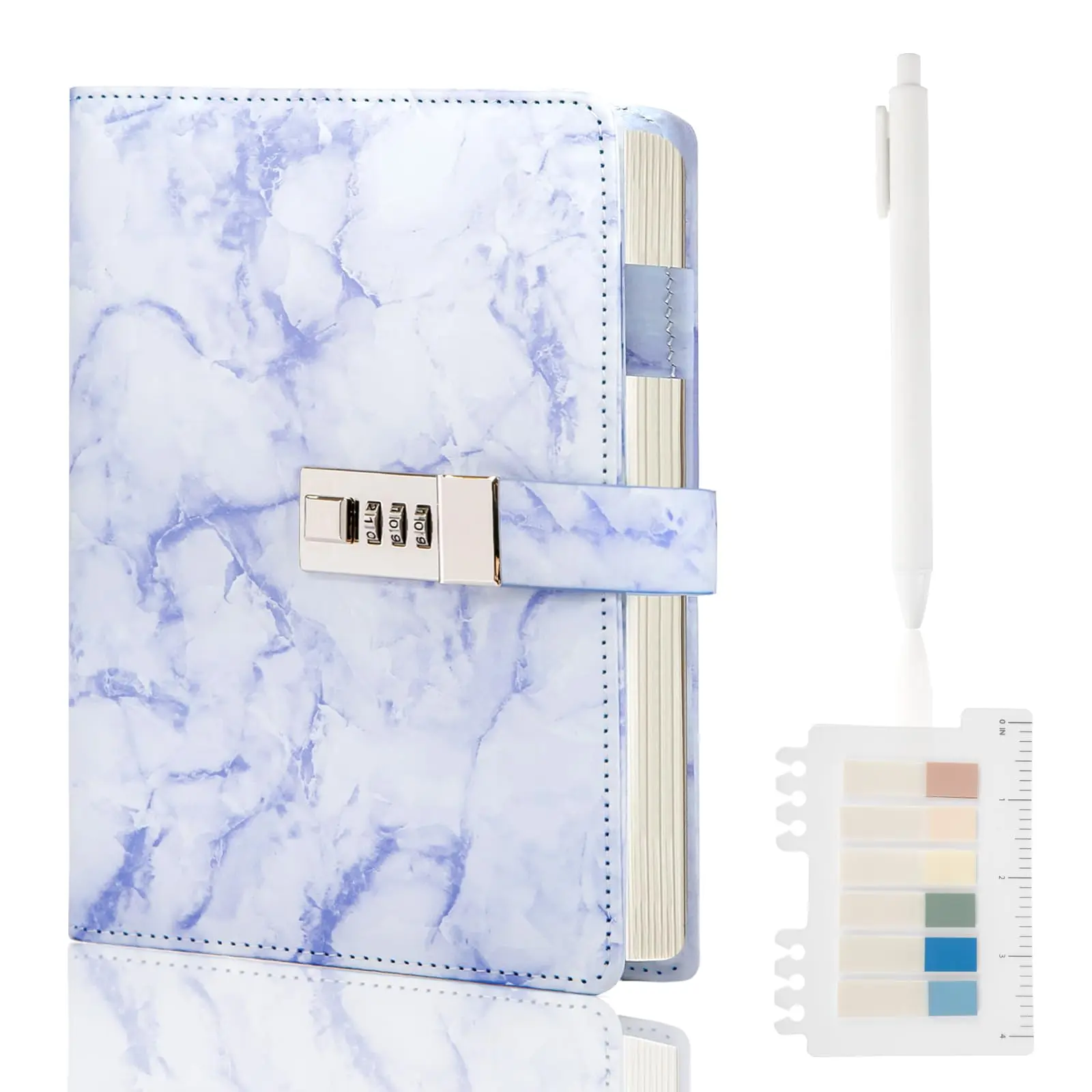Marble Diary with Lock, 192 Pages College Ruled Secret Journal with Lock, Waterproof Diary with Lock, A5 Journal with Lock, Cute Diary Stuff for Teen Girls