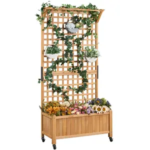 【Mother's Day Gift】Yaheetech 75/50" H Horticulture Garden Planter with Trellis for Vine Climbing Plants Garden Box Outdoor w/Drainage Holes Raised Garden Bed Garden Planter Box for Flowers