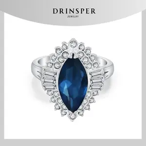 DRINSPER Vintage Cocktail Ring for Women Girls Luxury Sapphire Ruby Design Zirconia Elegance Old Money Style Rings Suitable for Anniversary Party Engagement Wedding Perfect Gift for Girlfriend Wife Mom