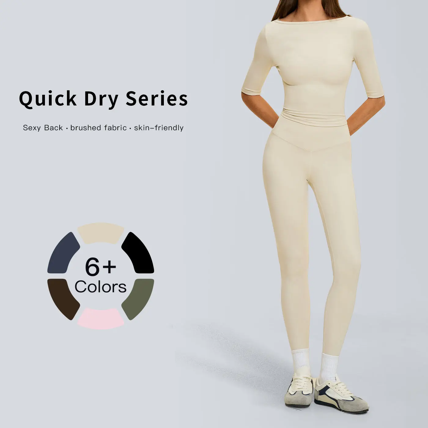 Tenwolf women’s two-piece sports set, mid-sleeve top + high-waisted long pants, activewear for fitness, yoga, running, and casual wear