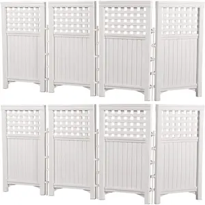 Suncast Outdoor Patio Garden 8 Panel Yard Screen Enclosure Gated Fence, White