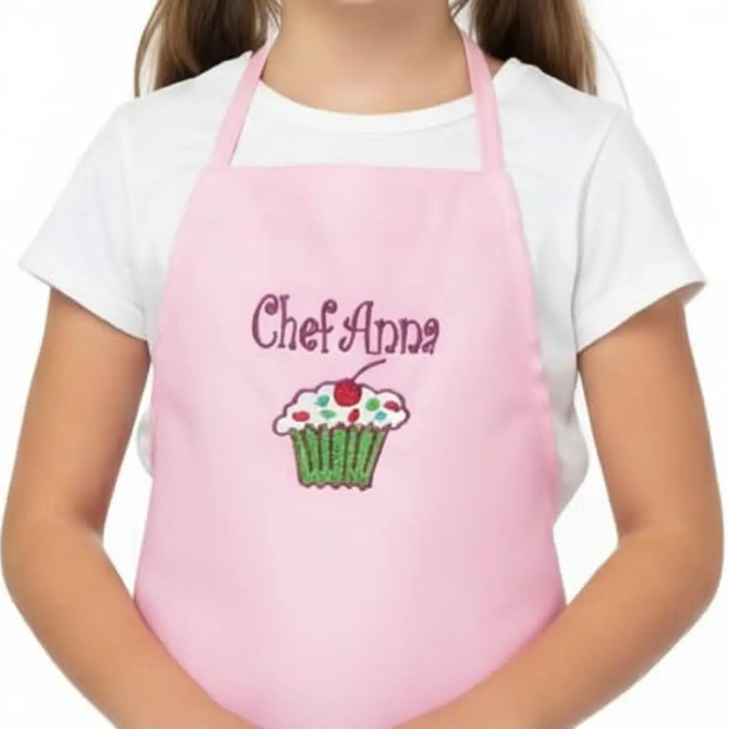 Personalized Kids Apron with Embroidered Name - Cupcake Design | Ages 3-11 & Adult