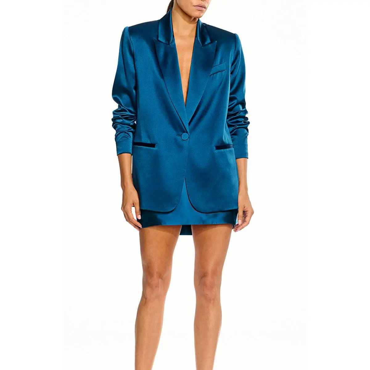 Oversized Silk Blazer - Marine