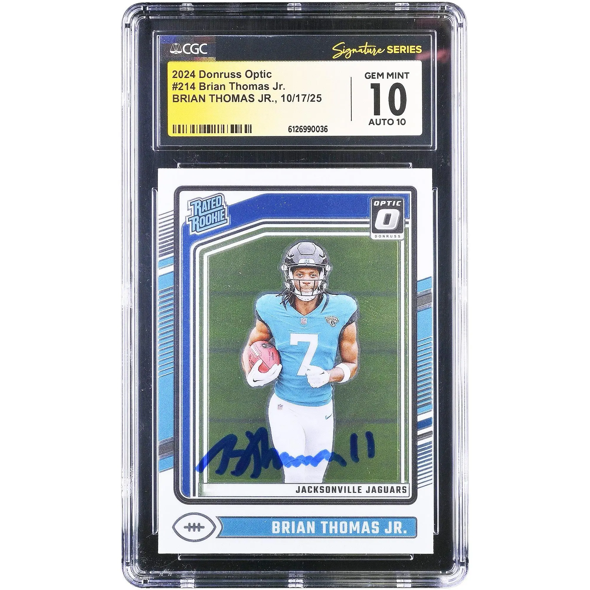 Brian Thomas Jr. Jacksonville Jaguars Autographed 2024 Panini Donruss Optic #214 CGC Fanatics Witnessed Authenticated 10/10 Rookie Card - Fanatics Authentic Certified