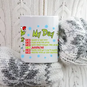 12 oz Ceramic Reusable Grinchmas My Day ceramic coffee reusable drinkware for Christmas