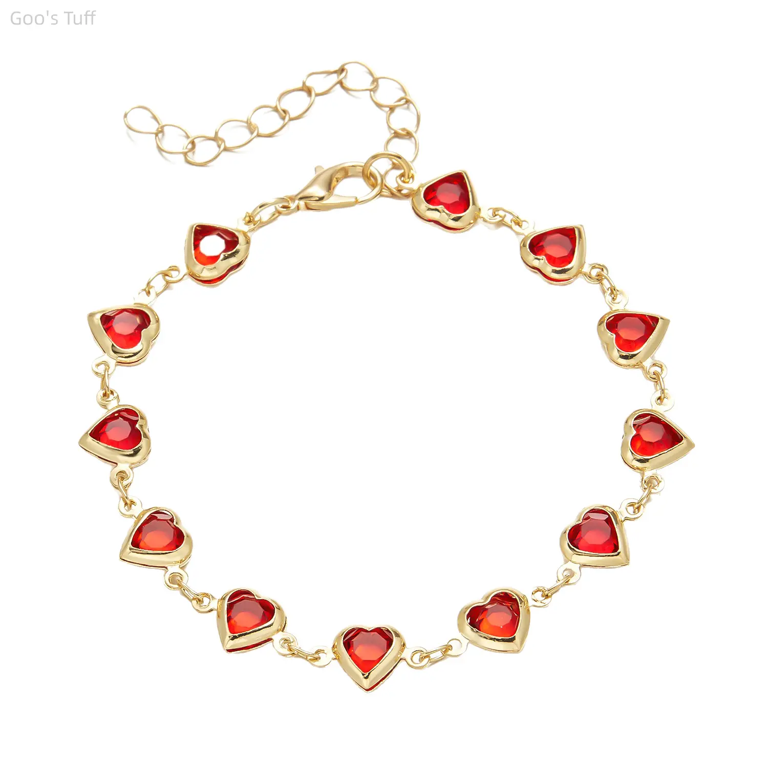 Dainty Red Heart Rhinestone Gold Bracelet Y2K Sweetheart Ruby Crystal Link Wristband Adjustable Extension Chain Stackable Elegant Jewelry Valentine Gift For Women Teen Girls