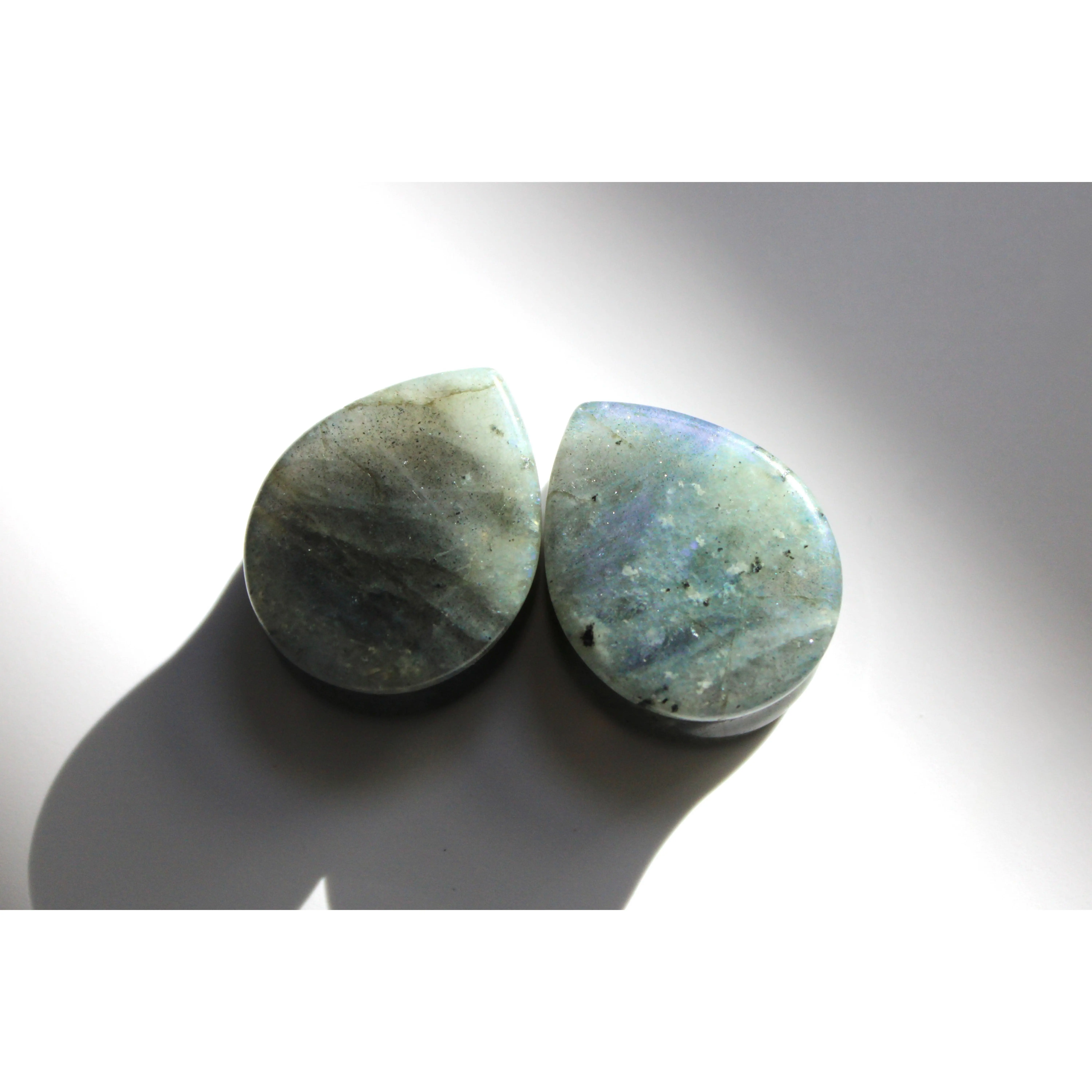 Teardrop Labradorite Plugs, Natural Gemstone Double Flare Gauges for Stretched Ears, Polished Fashion Earrings, Earrings For Decorative