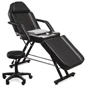 3-Section Multipurpose Spa Massage Table with Hydraulic Stool, 73-inch Adjustable Esthetician Lash Bed Tattoo Chair with Removable Headrest, Facial Bed Salon Chair for Beauty Barber Massage Equipment