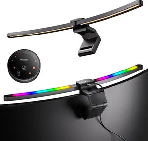 Quntis RGB Curved Monitor Light Bar 15 RGB Backlight for 34+ Screens Computer Bar Lights Fold Dual Light with Color Temperature Brightness Stepless Dimming No Glare Desk Lamp for Home Office Gaming