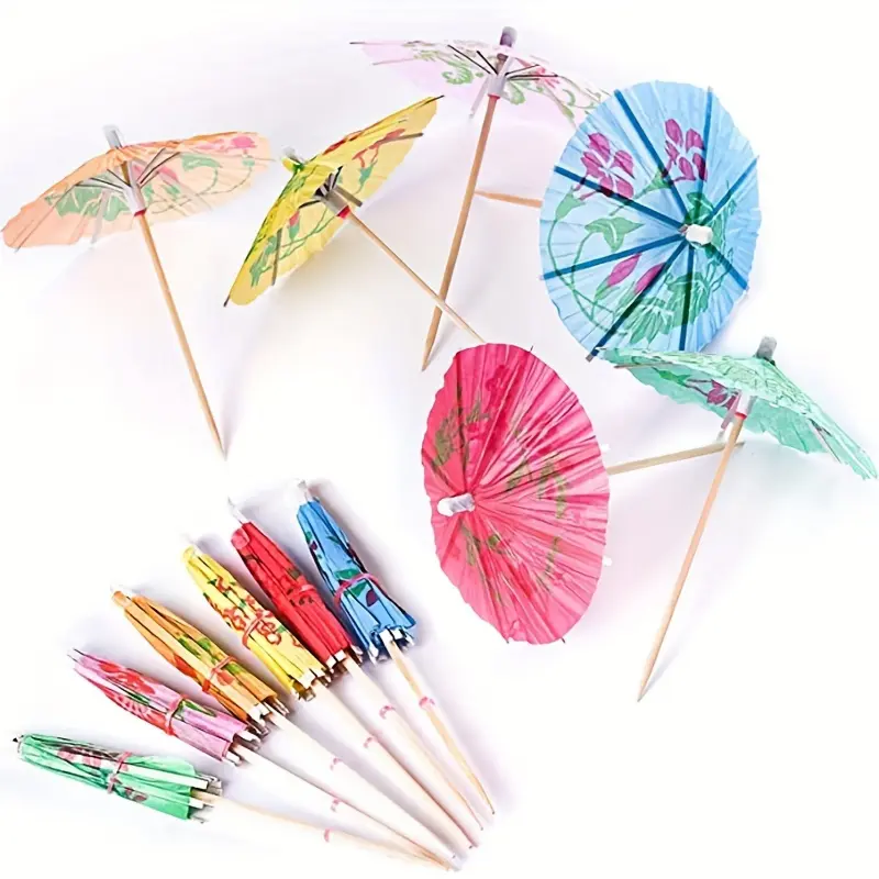 50pcs/set Handmade Coconut Tree Colorful Umbrella Picks - Tropical Drink Cocktail Sticks, Cocktail Accessories for Pool Party Decorations and Summer Supplies - Perfect for Birthday Decor and Birthday Supplies Festive