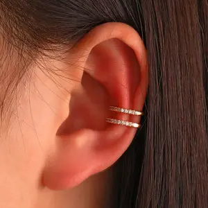 1pc Simple European And American Style Double-Layered  Inlaid Geometric Non-Piercing Ear Clip