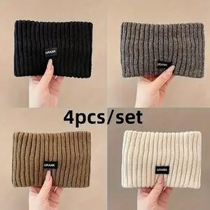 Women's 4pcs Winter Wide Knit Solid-Color Ear Warmers with Elastic Bands - Punk Headwrap, Warm Hair Accessories for Dog Sledding, Outdoor Sports (Boosts Warmth)