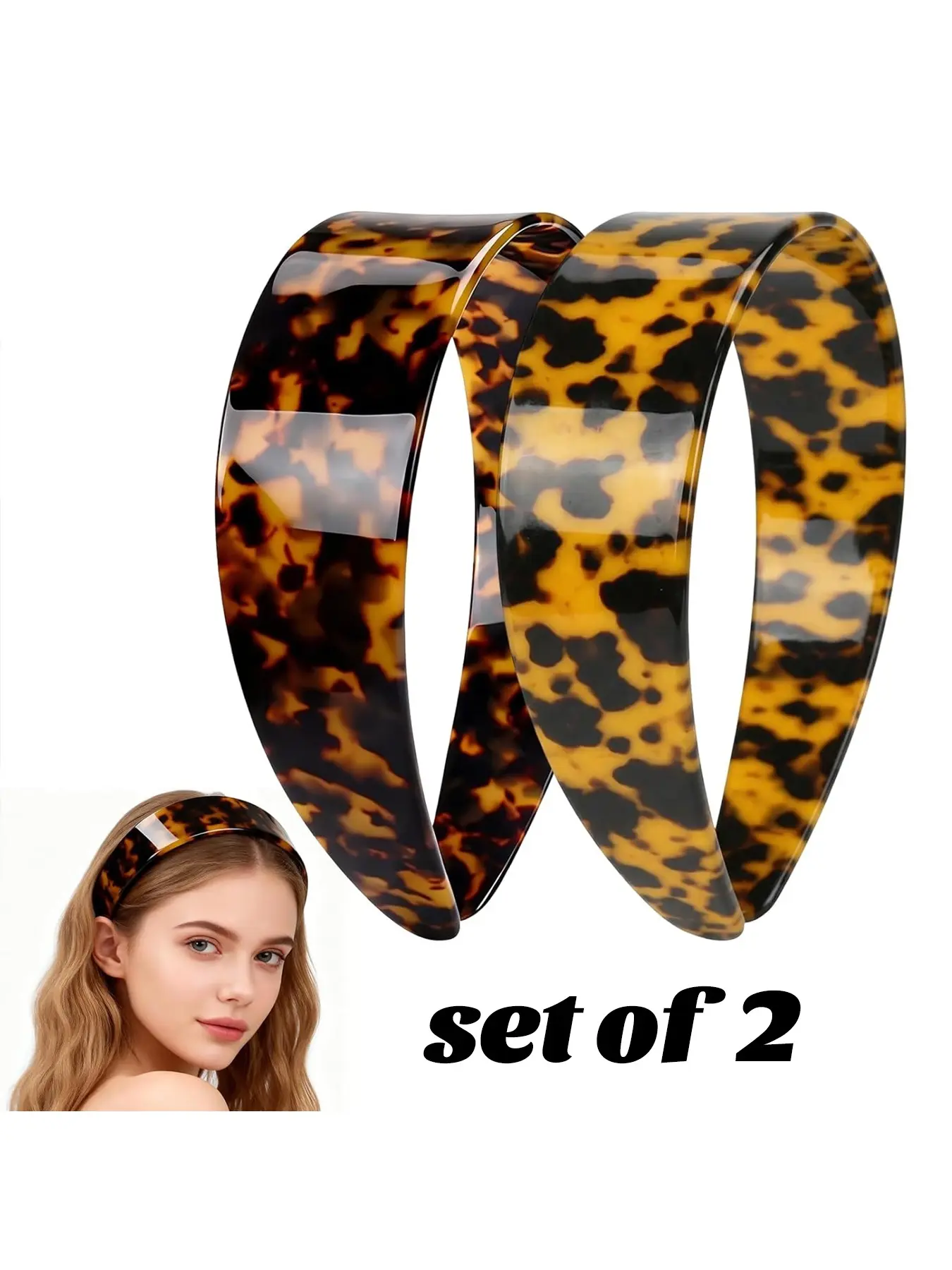 2Pcs Thick Leopard Print Headband with Teeth for Women, Wide No Slip Versatile Wide Acetate Plastic Headbands, Fashion Style Unique, Durable & Comfortable, A wonderful present, for Daily Use, office, washing face, gym, party