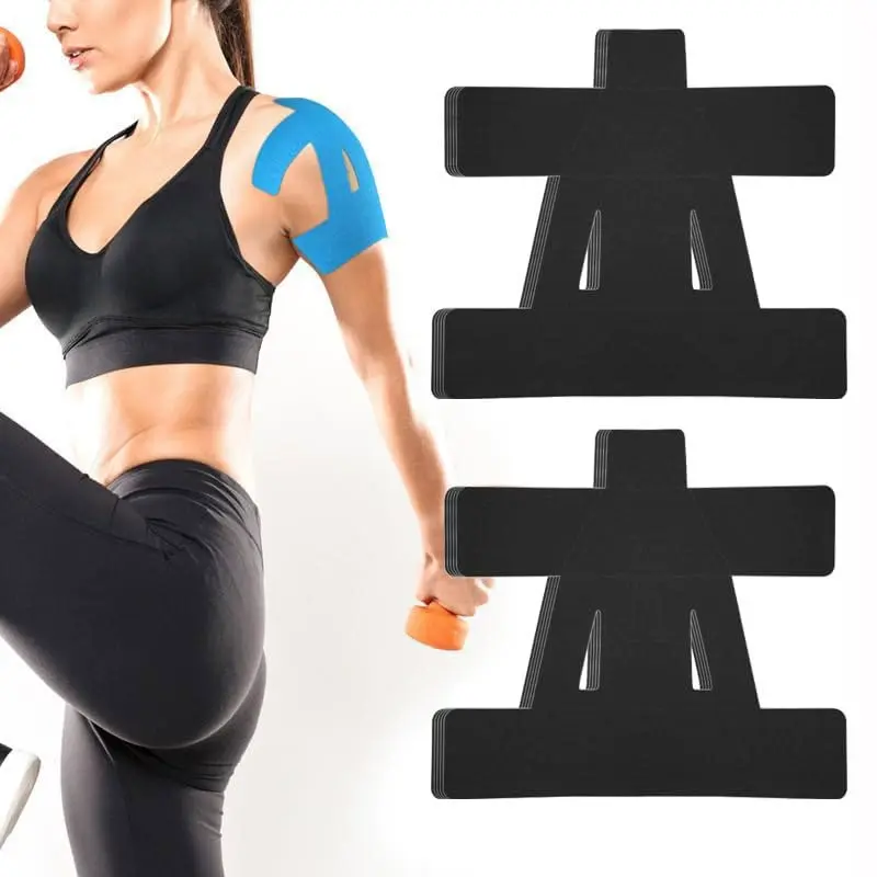 Kinesiology Sports Tape, 10 Pieces Pre-Cut Stretchy Adhesive Strips for Shoulder Support and Pain Relief - Waterproof & Breathable, Black, Kinesiology Sports Tapes, Athletic, Adults, Sporty Sports Tapes, Elastic Hugs Shoulder Muscles