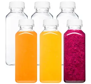 6 Pack Plastic Juice Bottles with Caps – 12oz Reusable Juicing Containers, Clear Drink Bottles with Lids for Juices, Smoothies, Protein Shakes – BPA Free & Leakproof