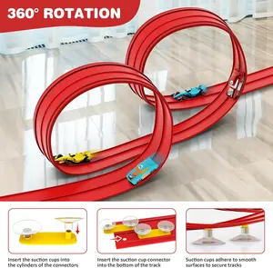 Flex Tracks 15Ft for Kids, STEM Flexible Race Car Ramp Track with 4 Small Racecars 12 Suction Cups and 1 Hook, Compatible with Hot Wheels and Diecast 1/64th Cars, Rolls Up Portable Racetrack for Ages 3 & Up, Birthday Christmas Gifts for Kids