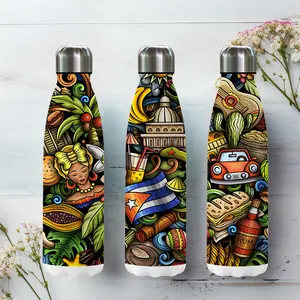 1pc 18oz stainless steel water bottle features a Cuban-style graffiti art design. The cute background and leak-proof lid make it a thoughtful and reusable gift for family and friends, perfect for a holiday occasion.
