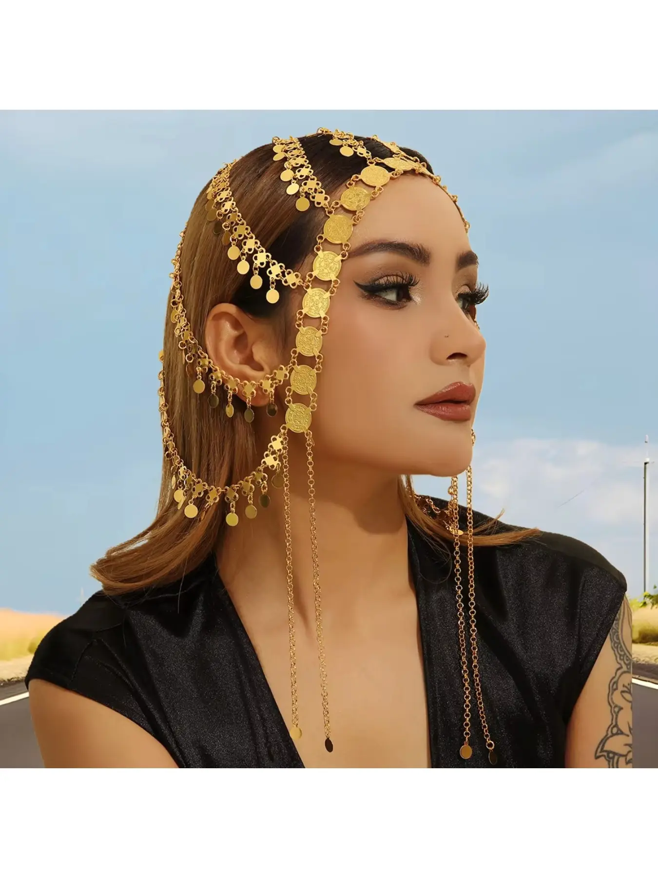 Vintage Arab Costume Headpiece Middle East Europe America Popular Gold Alloy Coin Fringe Bling Hair Head Chain Hair Chain